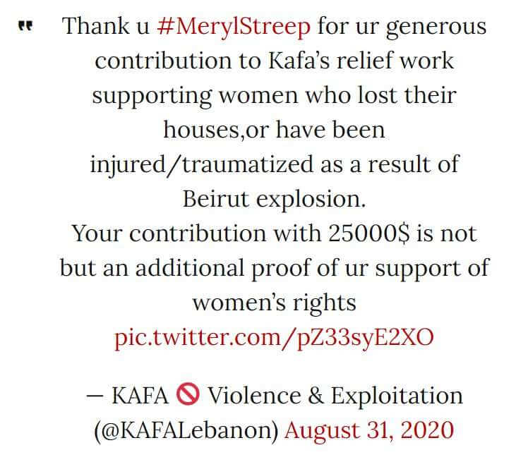 Meryl Streep-25K contribution Beirut