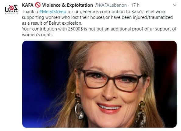 Meryl Streep donates to Beirut